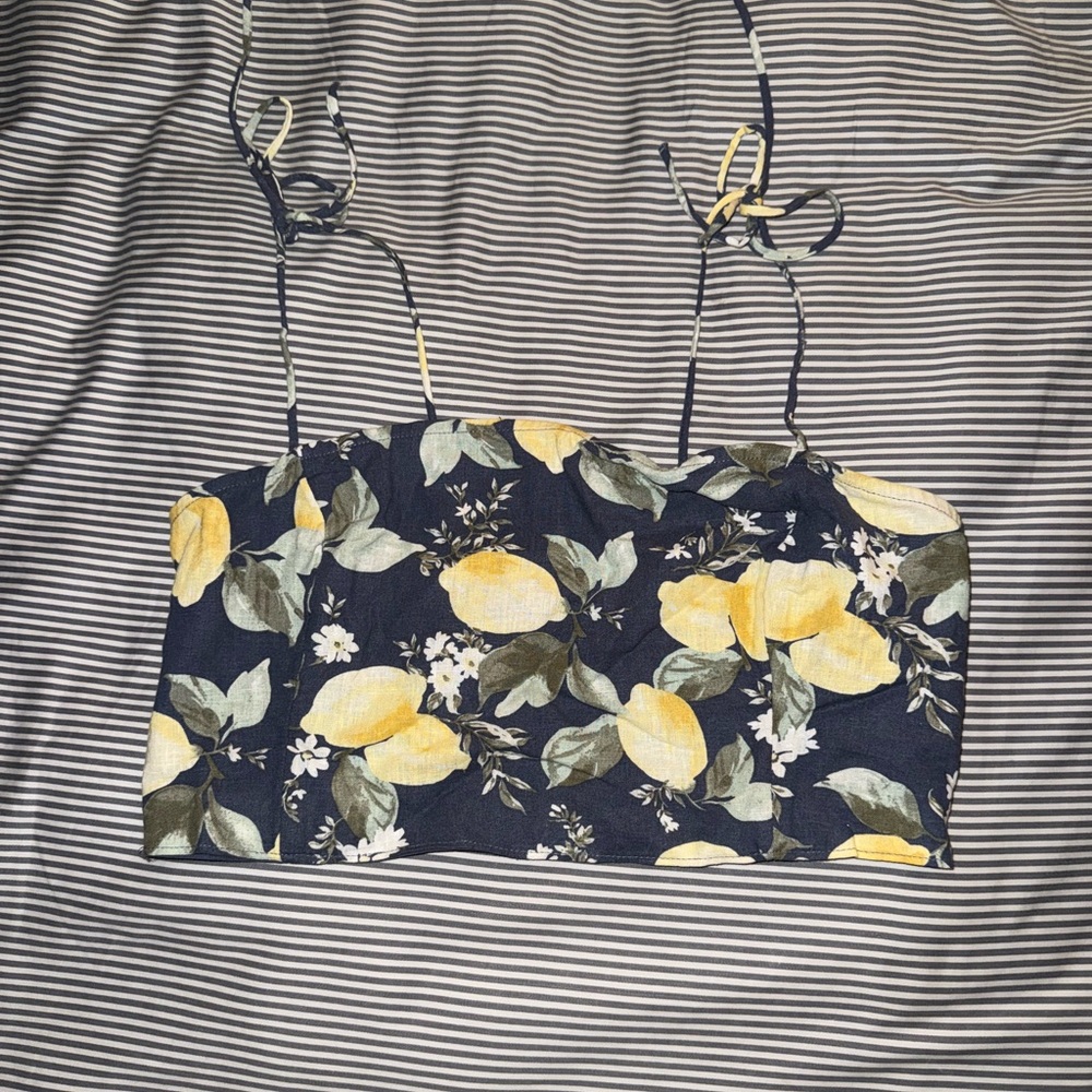 Abercrombie & Fitch Blue Floral/Lemon Crop Top